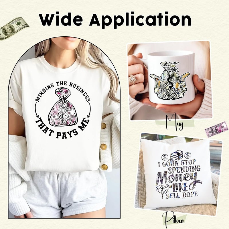 HTVSTD Money Sublimation Ink Transfer Sheets 10 Sheets 12inches * 10inches Hundred Dollars Patterned Sublimation Paper Multicolor Cash Patterned Transfer Sheets for Mugs Tumblers DIY Transfer Paper - Image 5